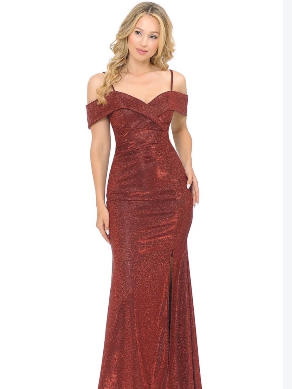 Lenovia Off-Shoulder Burgundy Sparkle Evening Gown XS NWOT